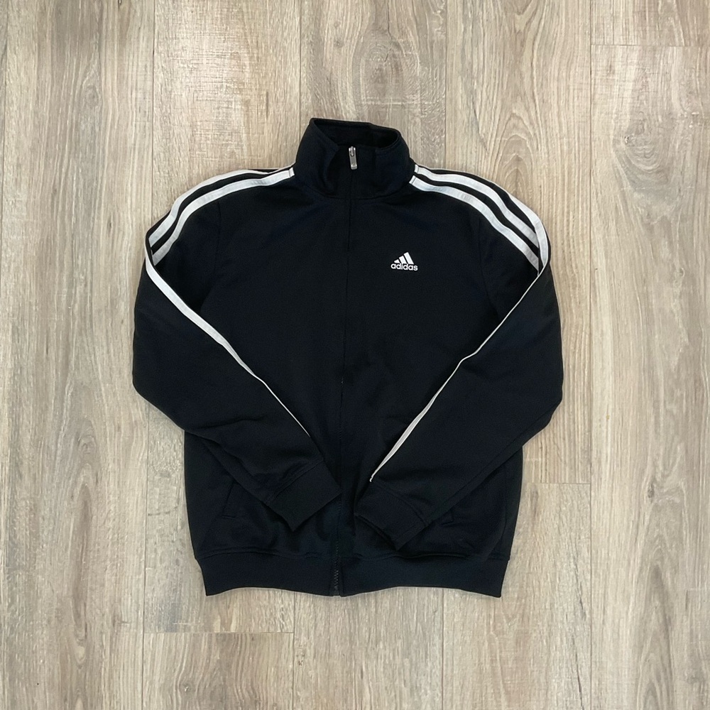 Kid’s Adidas Black Track Jacket/Sweater with White Stripes
